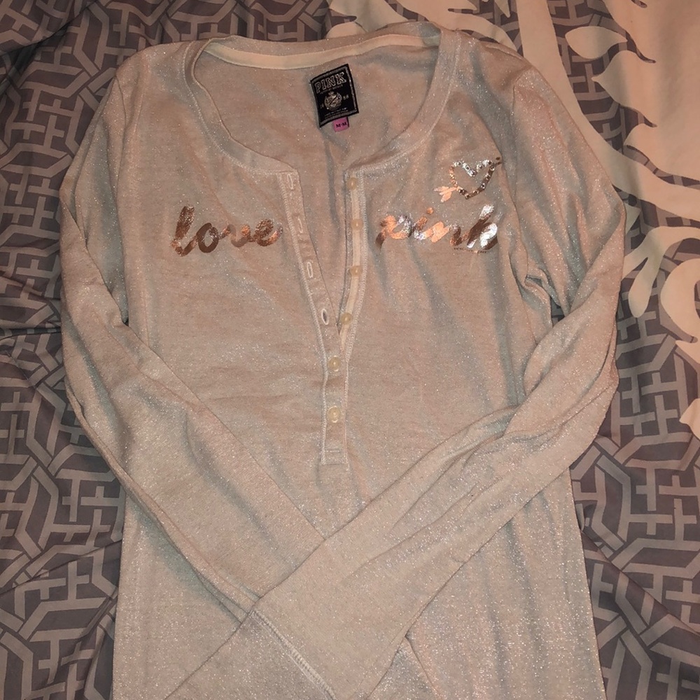 VS Pink glitter fabric long sleeve top